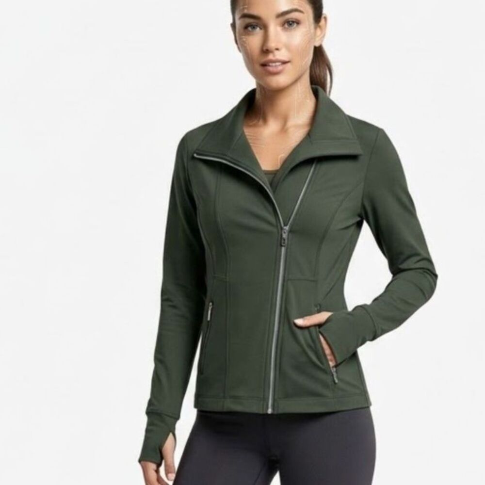 Jofit Performance Yoga Golf Pickleball Olive Green Full Zip Jacket Coat Size L